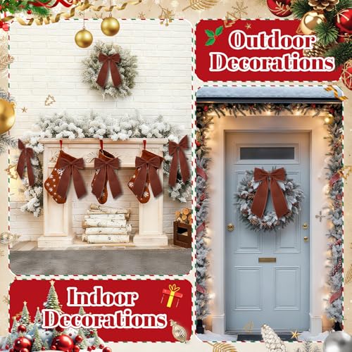 Brown Velvet Christmas Bow Set 24 Large Holiday Decorations - Riceshoot
