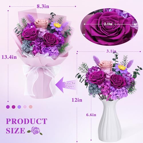 Preserved Flower Bouquet in Gift Box, Everlasting Real Floral Arrangement