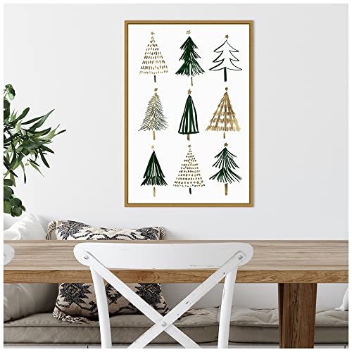 Sylvie Gold Framed Canvas Wall Art 23x16 Evergreen Trees Holiday Decor