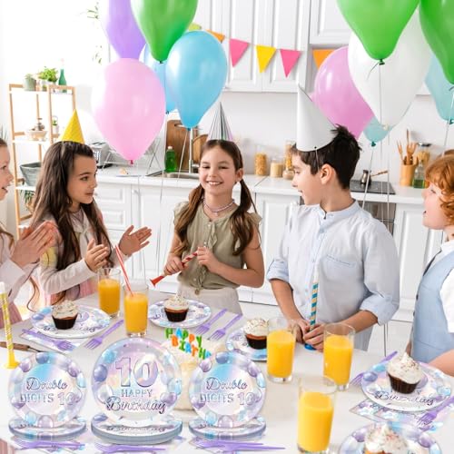 96-Piece 10th Birthday Party Supplies Set, Iridescent Purple Tableware