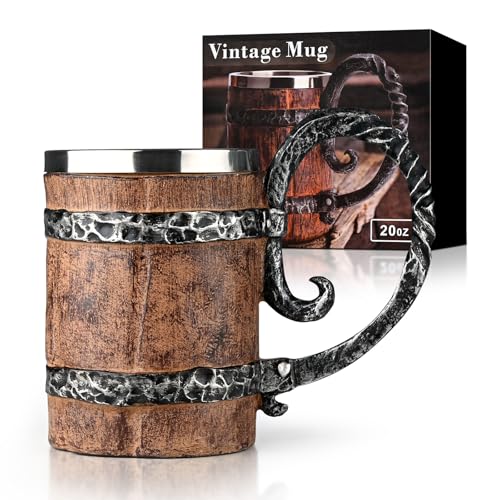 Ocean Ice 19oz Vintage Wooden Barrel Beer Mug - Double Wall Freezer-safe Tankard