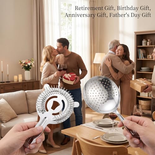 Stainless Steel Cocktail Strainer Set - Hawthorne & Julep Bar Tools for Home & Bar