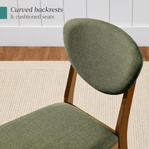Mid-Century Modern Upholstered Dining Chairs, Set of 2, Walnut and Moss Green