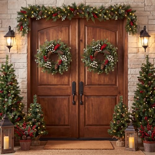 22-Inch Artificial Christmas Wreath for Front Door with Pinecones