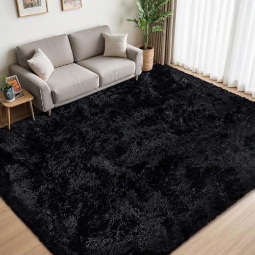 8x10 Black Fluffy Shag Area Rug, Ultra Soft Plush Carpet for Living Room