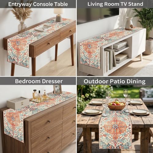 Kerton Stork Orange Blue 13x72 Inch Boho Table Runner, Linen Waterproof