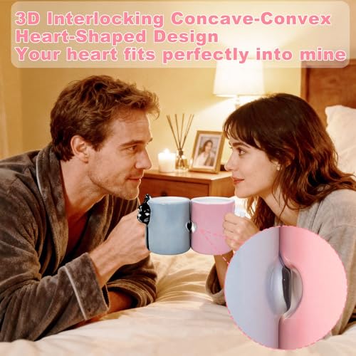 Couples Kissing Cat Mug Set - 12oz Matching Coffee Cups for Wedding & Anniversary Gifts