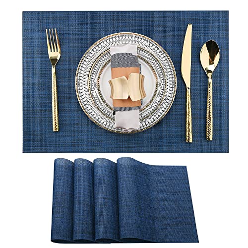 Navy Blue Vinyl Placemats Set of 4 - Heat Resistant & Washable Table Mats