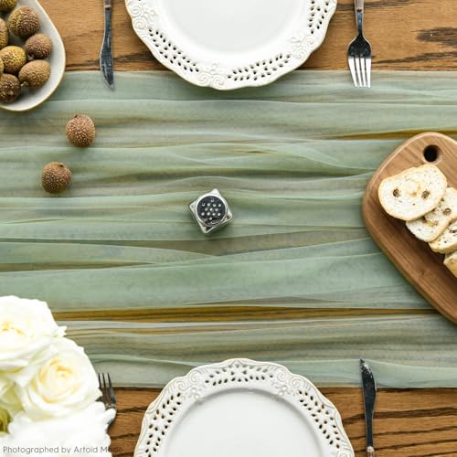 Artoid Mode 59 x 120 Inch 3pc Sage Green Gauze Table Runner – Seasonal Decor