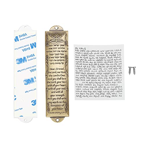 Metal Mezuzah Case for Door, 5.3-Inch Bronze with Peel and Stick Adhesive