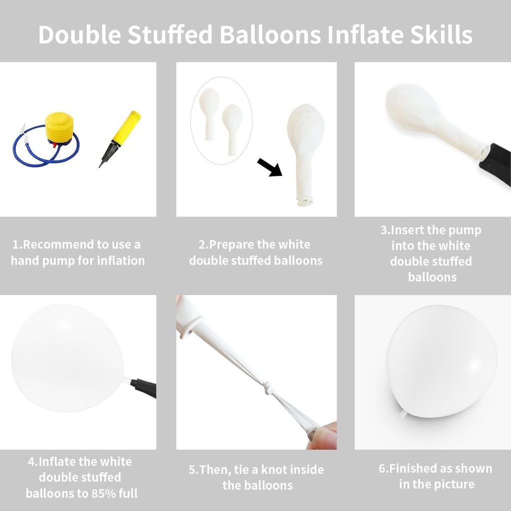 White Double Stuffed Balloons by [Brand Name] - 115Pcs in Various Sizes for Birthday & Wedding Decor