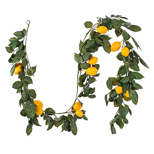 Vickerman 6' Green & Yellow Salal Lemons Garland - Realistic 14 Lemons, 52 Branches, Indoor Use