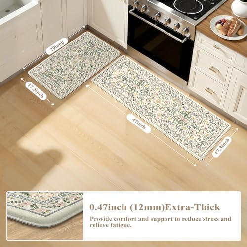Anti-Fatigue Kitchen Floor Mats - 2 Piece Cushioned Waterproof Rug Set