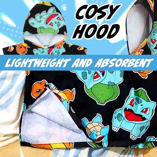 Pokemon Kids Hooded Towel - Multicolor 10-13 Years Cotton Beach & Pool Wrap