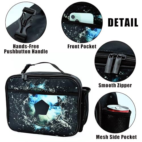 Bzocm Soccer Lunch Bag Insulated Reusable Lunch Box Kids Girls Boys Cooler Thermal Tote Bag For Men Women School Work Picnic