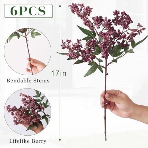 17" Artificial Nandina Berry Stems - 6 Pack Dusty Plum Decor