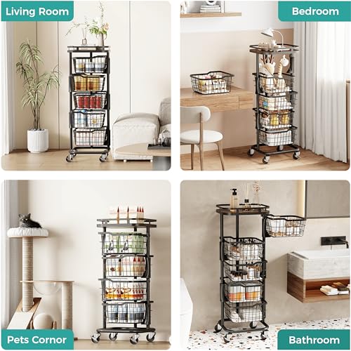 5-Tier Rotating Kitchen Storage Cart, Fruit & Vegetable Wire Rack