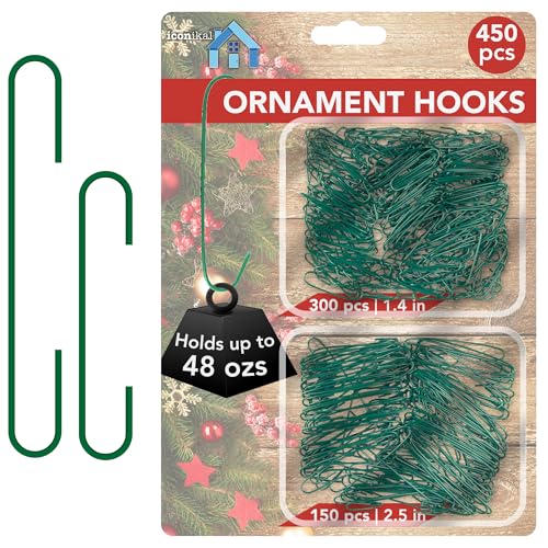 Heavy Duty Green Christmas Tree Ornament Hooks - 450 Pack (1.4 & 2.5 Inch)