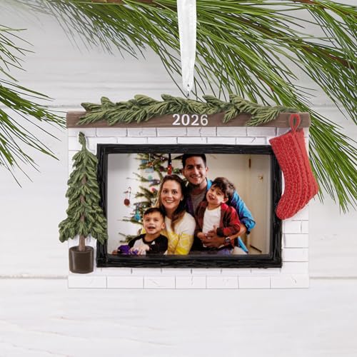 Hallmark Christmas Ornament Cozy Fireplace 2026 Photo Frame - Modern Mantle Version
