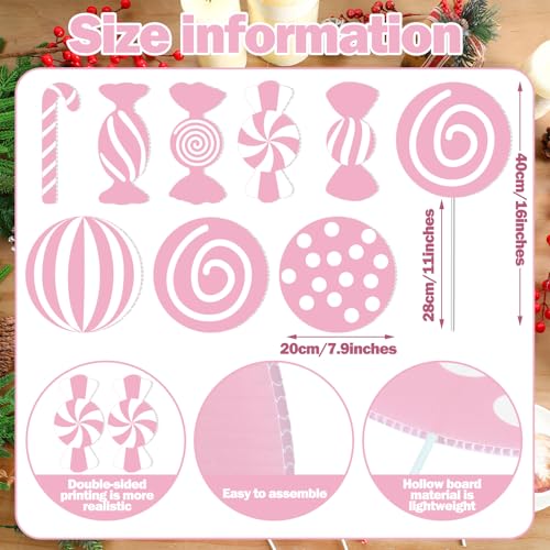 Pink Candy Christmas Decorations - 16 pcs 8" Lollipop Tree Picks for Holiday Decor