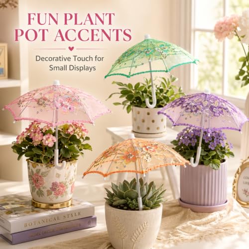 6-Pack Mini Lace Parasols, Decorative Handmade Sequin Umbrellas for Parties