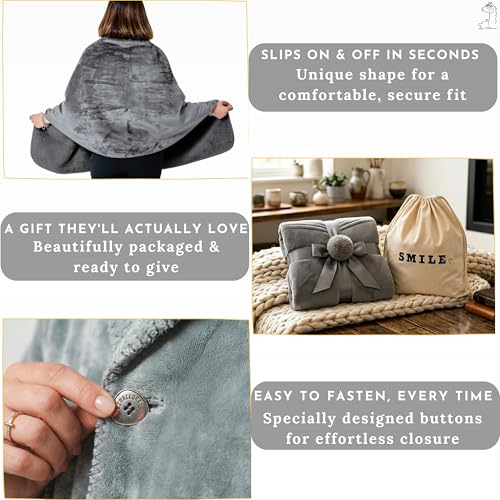 Double Layer Sherpa Poncho Blanket - Wearable Fleece Cape for Home