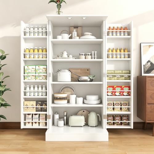 47-Inch Freestanding Kitchen Pantry Cabinet with Adjustable Shelves - White