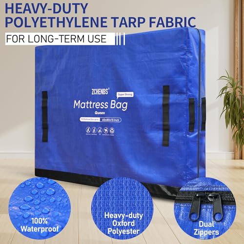 Queen Mattress Storage Bag with Handles & Zipper - Heavy Duty Waterproof Protector