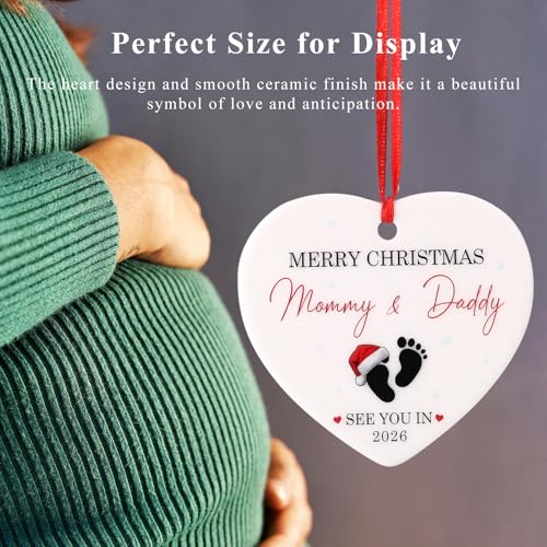 Ceramic Baby First Christmas Ornament 2025 Heart-Shaped Pregnancy Announcement Keepsake