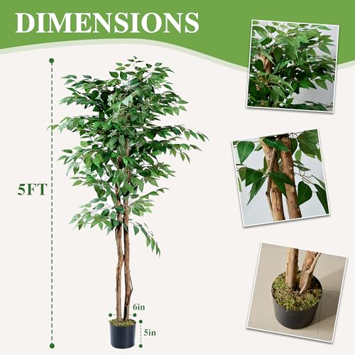 5FT Faux Ficus Tree with Sturdy Pot - Indoor Outdoor Decor