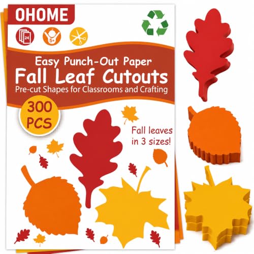 300 PCS Fall Leaf Paper Cutouts Set - Autumn Thanksgiving Classroom Crafts
