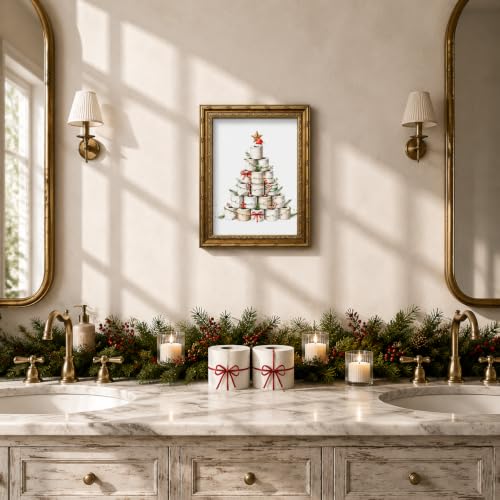DZSUJR Vintage Gold Framed Christmas Wall Art - Toilet Paper Tree Poster 11"L x 9"W