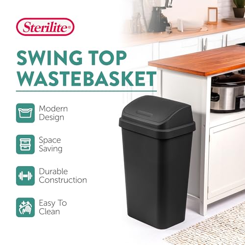 Swing Top Wastebasket 13 Gallon Black 4-Pack Trash Can