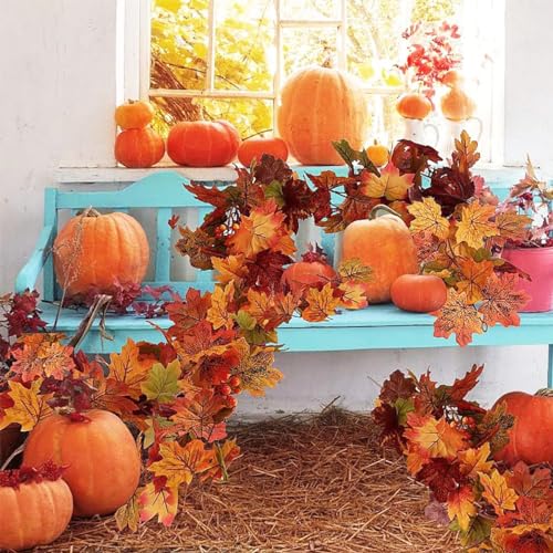 Artificial Autumn Maple Leaves Garland for Thanksgiving Decor - 3 Pack, 5.9 ft