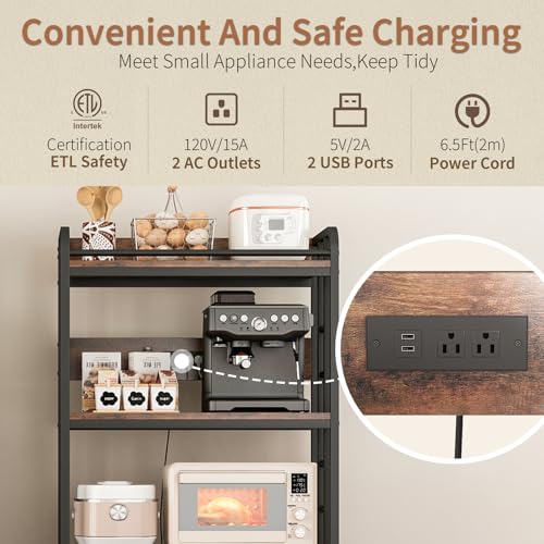 4-Tier Kitchen Microwave Stand with Power Outlet, USB Ports & Rolling Wheels