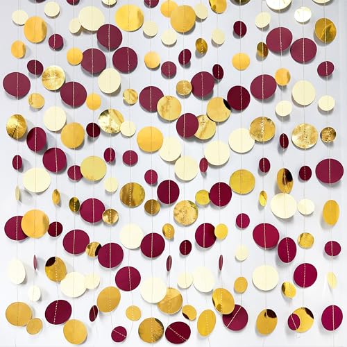 Pink Blume Maroon Gold Beige Polka Dot Garland - 46 Ft Party Decorations