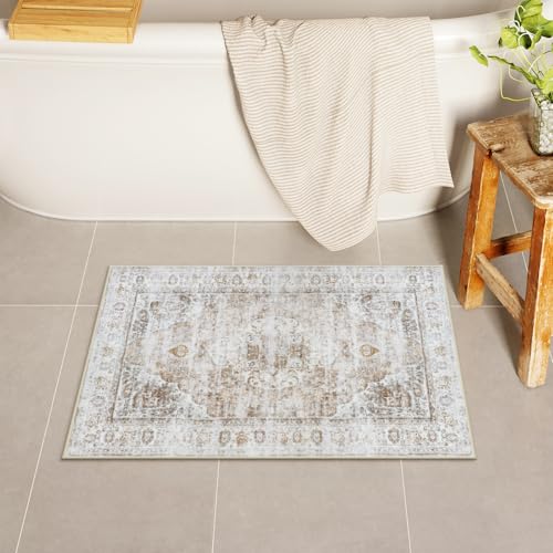 Uphome Boho Small Bath Mat, Vintage Oriental Farmhouse Bath Rug, 18x26