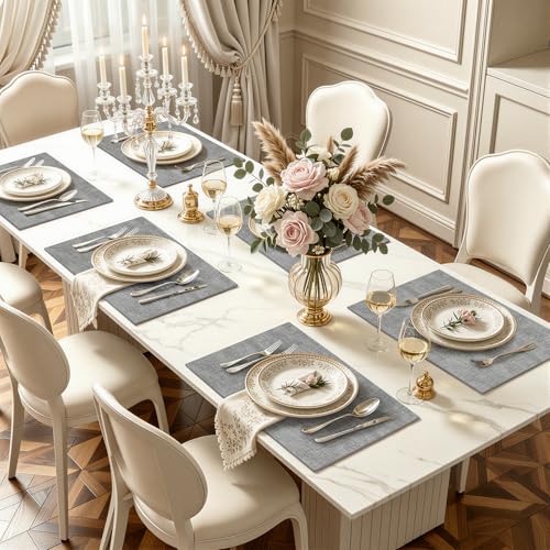 Faux Leather Heat Resistant Placemats 6-Pack, Waterproof Dining Table Mats