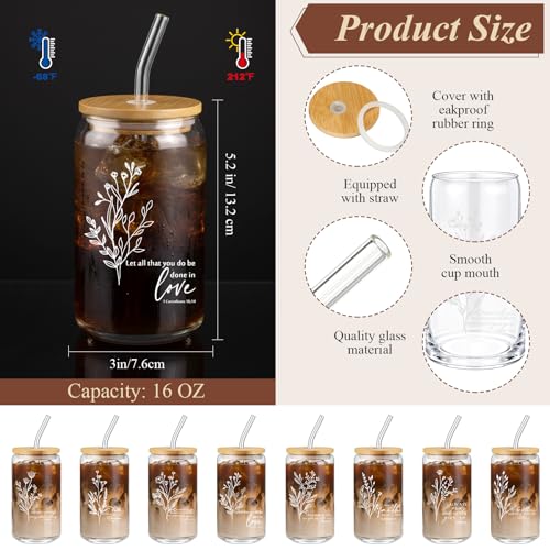 AmazingSpark 24 Pcs Christian Gift Set: 16 oz Glass Cups, Leather Bible Notebooks & Bamboo Pens (Flower, 5 Colors)