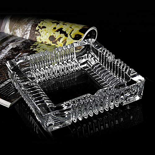 Large 7-Inch Square Crystal Glass Ashtray with 4 Slots for Cigars