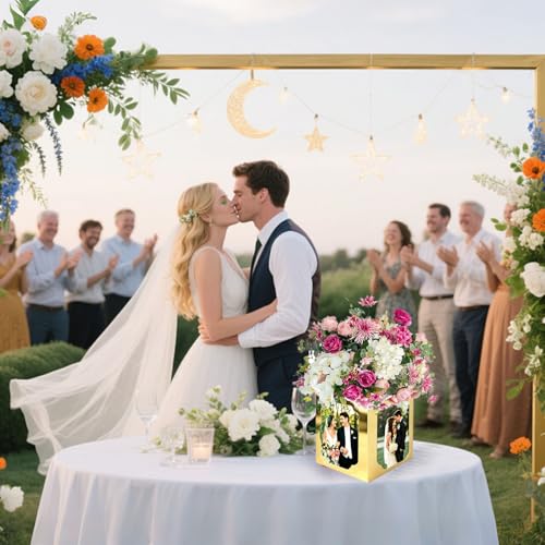 Gold 24-Piece Photo Centerpieces for Tables - Foldable 4-Sided Cardstock Boxes (4x6/5x7) with Hollow Center for Flowers - KANAZAY