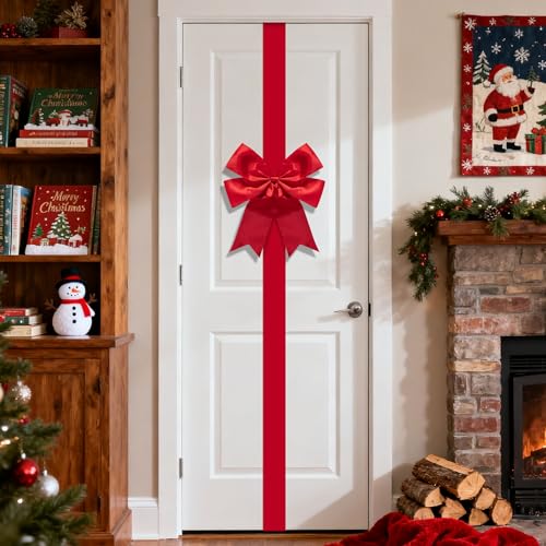 Extra Large Red Christmas Door Ribbon Bow - 14 Ft Giant Holiday Decor