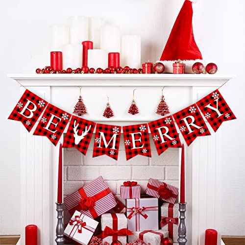 Rustic Burlap Christmas Banner - Be Merry Holiday Hanging Decorations