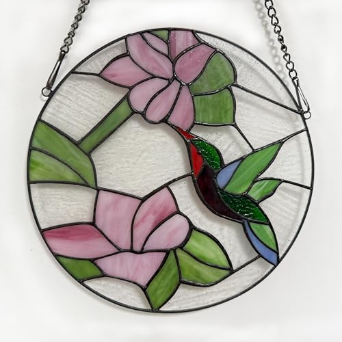 Handcrafted Stained Glass Hummingbird Window Panel - 12 inch