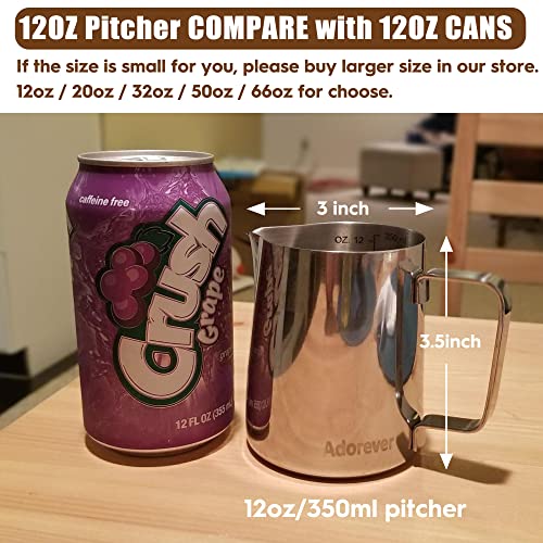 Stainless Steel Milk Frothing Pitcher with Latte Art Pen - 12oz Milk Jug