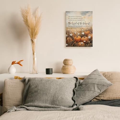 Rustic Fall Pumpkin Canvas Wall Art, Christian Bible Verse Autumn Decor 11x15