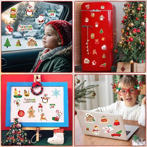 MARFOREVER 50 Pcs Christmas Window Gel Clings – Merry Christmas Design Kit