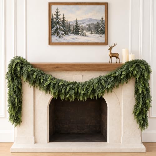 BBALOVEDRE 6FT Cedar Garland Twin Pack Outdoor Christmas Deco – Unlit, Real Touch