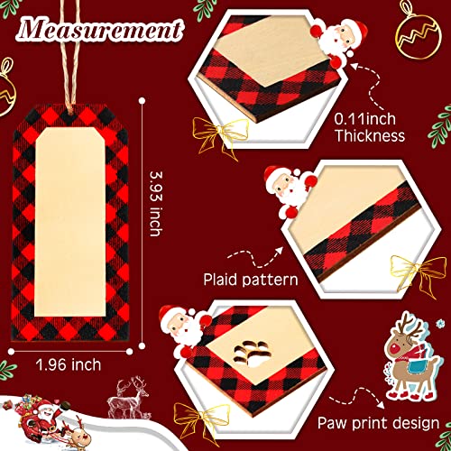 Christmas Stocking Name Tags Set - Wooden Holiday Labels with Dog Paw & DIY Design