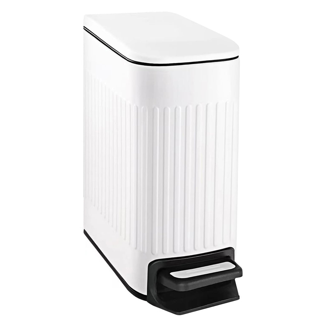 TIPGO Slim Bathroom Trash Can - Soft Close Lid & Step Pedal - 6 Liter Stainless Steel Bin (White)